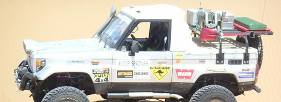 S&eacute;bastien Robert et Nicolas Mine dans le HZJ73 pr&eacute;par&eacute; par Equip'Raid pour le Outback Challenge Maroc 2006