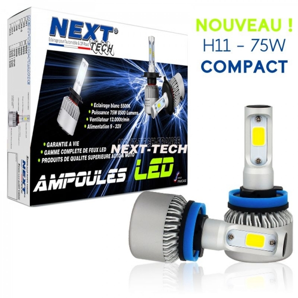 AMPOULES H11 LED VENTILEES COMPACTES 75W BLANC NEXT-TECH