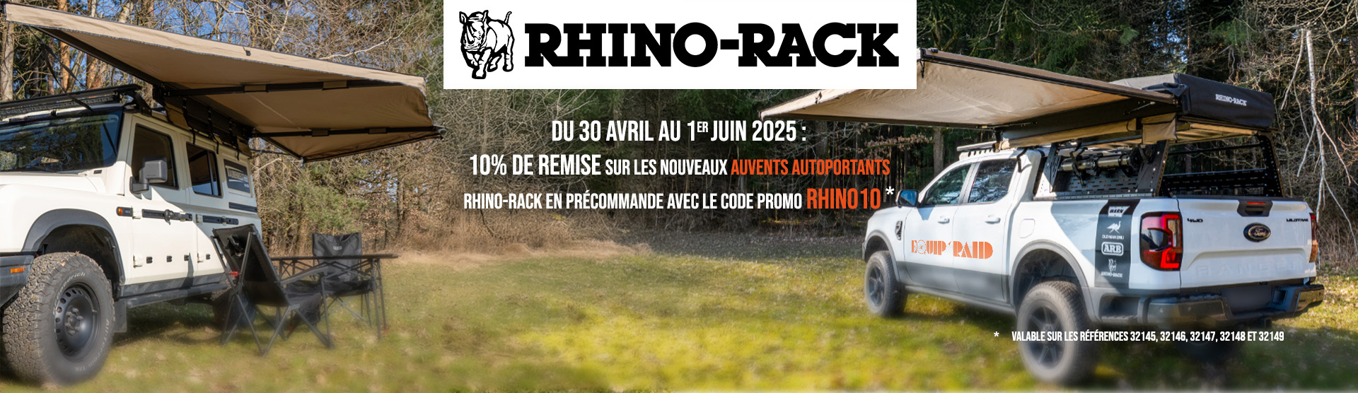 REMISE -10% SUR LES AUVENTS RHINO-RACK EN PRECOMMANDE
