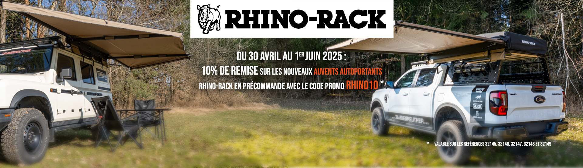 REMISE -10% SUR LES AUVENTS RHINO-RACK EN PRECOMMANDE