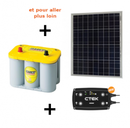 La batterie auxiliaire se chargera par l'alternateur via un coupleur / séparateur de charge. Enfin pour une plus grande autonomie, vous pouvez compléter votre installation par un panneau solaire.