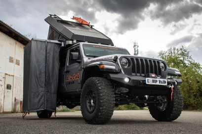 préparation 4x4 Jeep Gladiator Rubicon équipement 4x4 Equip'raid Alu-Cab auvent douche cabine 4x4