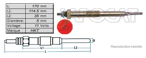 BOUGIE de PRECHAUFFAGE 11 volts HKT