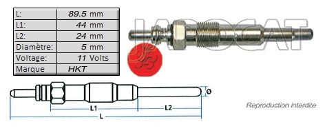 BOUGIE de PRECHAUFFAGE 11 volts HKT