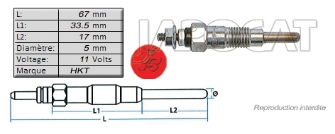BOUGIE de PRECHAUFFAGE 11 volts HKT