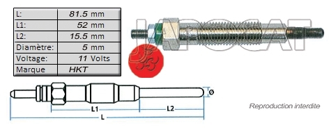 BOUGIE de PRECHAUFFAGE 11 volts HKT