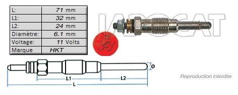 BOUGIE de PRECHAUFFAGE 11 volts HKT