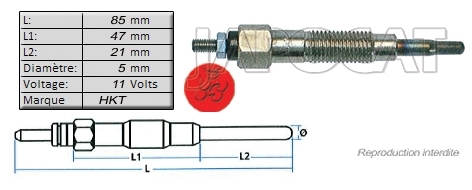 BOUGIE de PRECHAUFFAGE 11 volts HKT