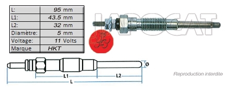 BOUGIE de PRECHAUFFAGE 11 volts HKT