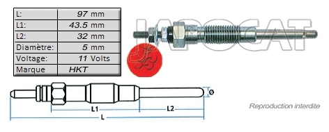 BOUGIE de PRECHAUFFAGE 11 volts HKT