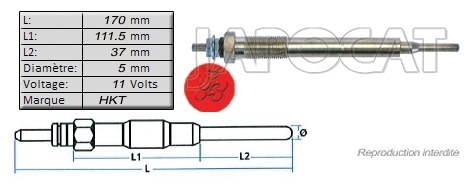 BOUGIE de PRECHAUFFAGE 11 volts HKT