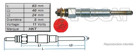 BOUGIE de PRECHAUFFAGE 11 volts HKT