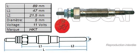 BOUGIE de PRECHAUFFAGE 11 volts HKT