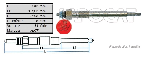 BOUGIE de PRECHAUFFAGE 11 volts HKT