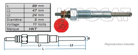 BOUGIE de PRECHAUFFAGE 11 volts HKT
