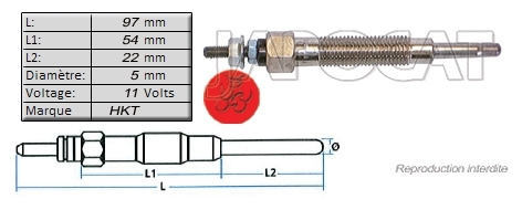 BOUGIE de PRECHAUFFAGE 11 volts HKT