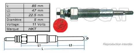 BOUGIE de PRECHAUFFAGE 11 volts HKT