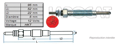 BOUGIE de PRECHAUFFAGE 12 volts HKT