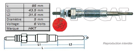 BOUGIE de PRECHAUFFAGE 6 volts HKT