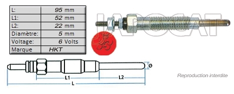 BOUGIE de PRECHAUFFAGE 6 volts HKT
