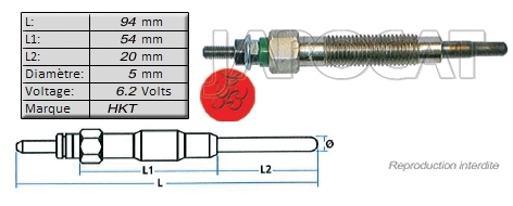 BOUGIE de PRECHAUFFAGE 6,2 volts HKT