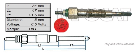 BOUGIE de PRECHAUFFAGE 6,5 volts HKT