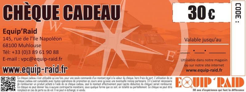 CHEQUE CADEAU EQUIPRAID D'UNE VALEUR DE 30 EUROS