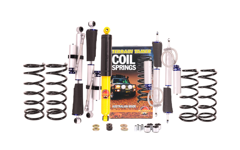 KIT DE SUSPENSION TERRAIN TAMER AVEC AMORTISSEUR PRO SHOCK REHAUSSE +40/50MM POUR NISSAN PATROL Y60 CHASSIS LONG DE 1988 A 1997