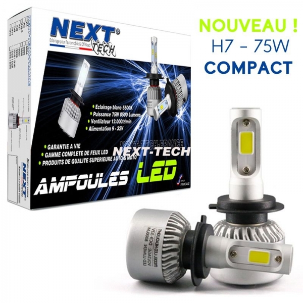 Ampoules H7 LED ventilées compactes 75W blanc - Next-Tech®