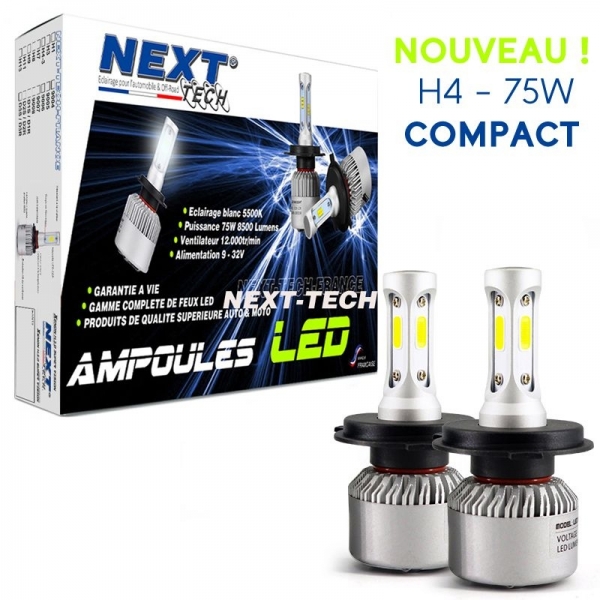 Ampoule moto ventilée H4 LED compacte 75W blanc