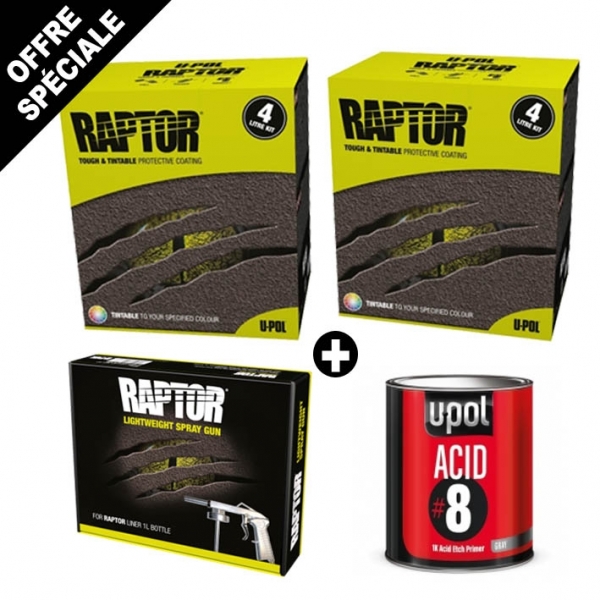 PACK RAPTOR 2 KITS REVETEMENT DE PROTECTION + 1 PISTOLET + 1L D'APPRET D'ACCROCHAGE ACID8