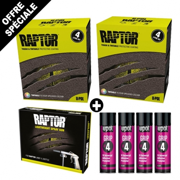 PACK RAPTOR 2 KITS REVETEMENT DE PROTECTION + 1 PISTOLET + 4 AEROSOLS ACTIVATEUR D'ADHERENCE