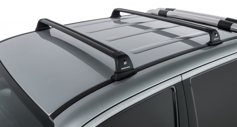 KIT 2 BARRES DE TOIT VORTEX NOIRES RVP AVEC PIEDS RHINO RACK POUR VOLKSWAGEN AMAROK DOUBLE CABINE