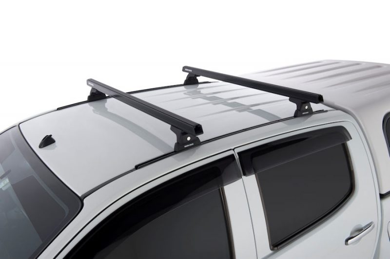 KIT 2 BARRES DE TOIT HEAVY DUTY NOIRES 1250 MM ET PIEDS RHINO RACK POUR ISUZU D-MAX DOUBLE CABINE A PARTIR DE 2012