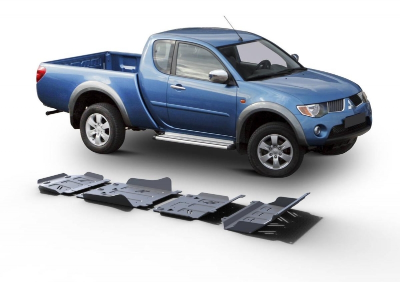 KIT DE 4 BLINDAGES ALUMINIUM 6 MM RIVAL POUR MITSUBISHI L200 TRITON KB4 DE 2007 A 2015