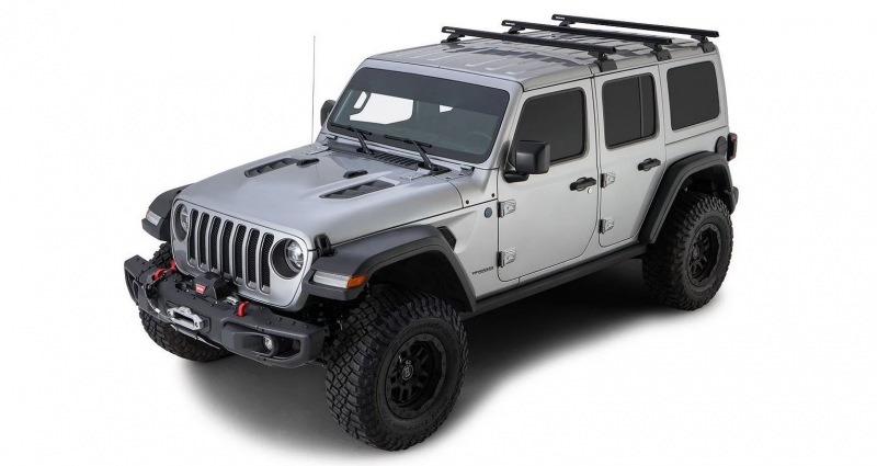 KIT BACKBONE BARRES DE TOIT HEAVY DUTY RHINO RACK 1500 MM NOIRES POUR JEEP WRANGLER JL 4 PORTES (AVEC PIEDS RCL)