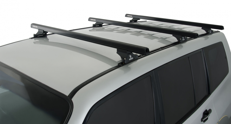 KIT 3 BARRES DE TOIT HEAVY DUTY NOIRES 1375 MM ET PIEDS RHINO RACK POUR MITSUBISHI PAJERO 3 ET 4 LONG