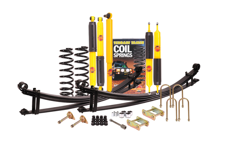 KIT DE SUSPENSION TERRAIN TAMER AVEC LAMES PARABOLIQUES +700 - 850 KG REHAUSSE +40/50MM POUR TOYOTA LANDCRUISER 78/79