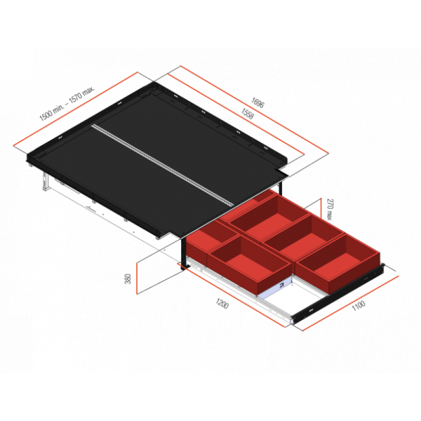 TIROIR ROCKALU 160CM POUR PICKUP EXTRA-CABINE