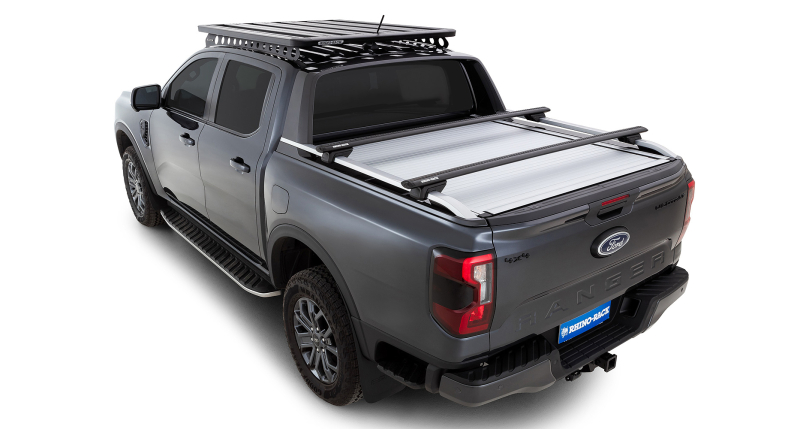 KIT 2 BARRES DE BENNE VORTEX NOIRES 1650MM ET PIEDS RHINO RACK SUR BARRES LONGITUDINALES D'ORIGINES POUR FORD RANGER WILDTRACK A PARTIR DE 2022