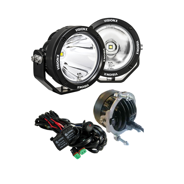 KIT 2 PHARES LED LONGUE PORTEE VISION X CG2 SINGLE LED POUR INEOS GRENADIER + FAISCEAU DE RACCORDEMENT AVEC PATE DE FIXATION ET FRAME AVANT SPECIFIQUE