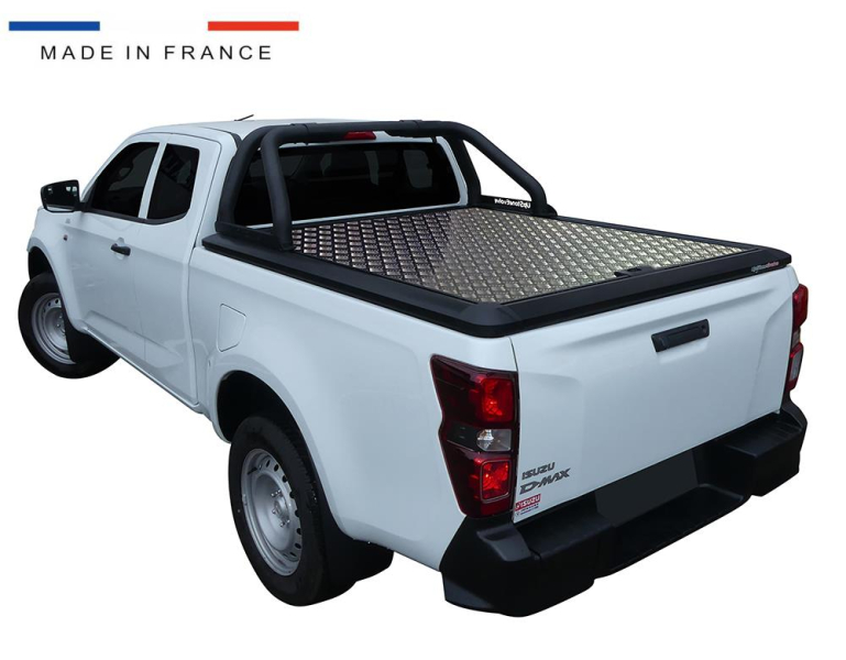 TONNEAU COVER ALUMINIUM V2 POUR ISUZU D-MAX EXTRA CABINE A PARTIR DE 2020 - plaque centrale striée aluminium