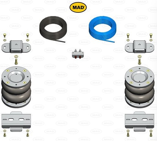 RENFORT DE SUSPENSION PNEUMATIQUE ARRIERE (BOUDINS) POUR ISUZU D-MAX DE 2012 A 2019 (KIT DE BASE 2 VALVES DE GONFLAGE)