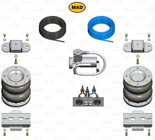 RENFORT DE SUSPENSION PNEUMATIQUE ARRIERE (BOUDINS) POUR ISUZU D-MAX A PARTIR DE 2020 (KIT AVEC COMPRESSEUR 2 MANO)