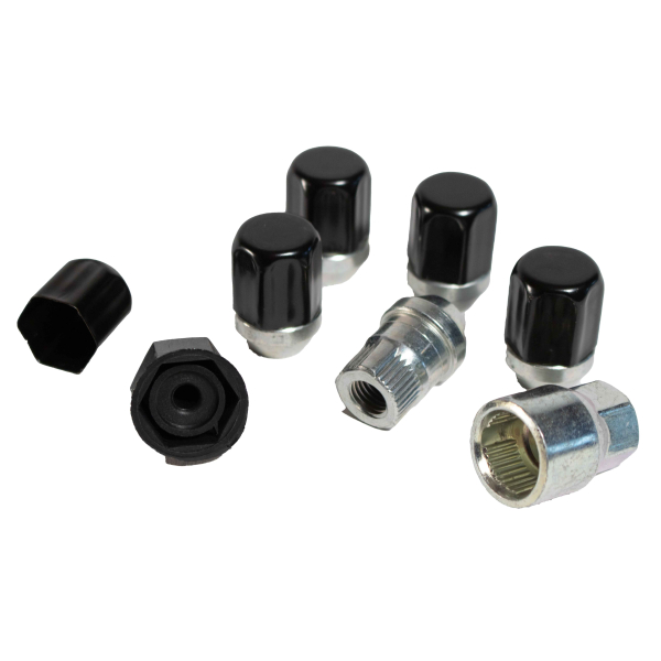 ECROUS ANTIVOL NOIRS 12 X 1.5 ( jeu de 5 pièces + clé)
