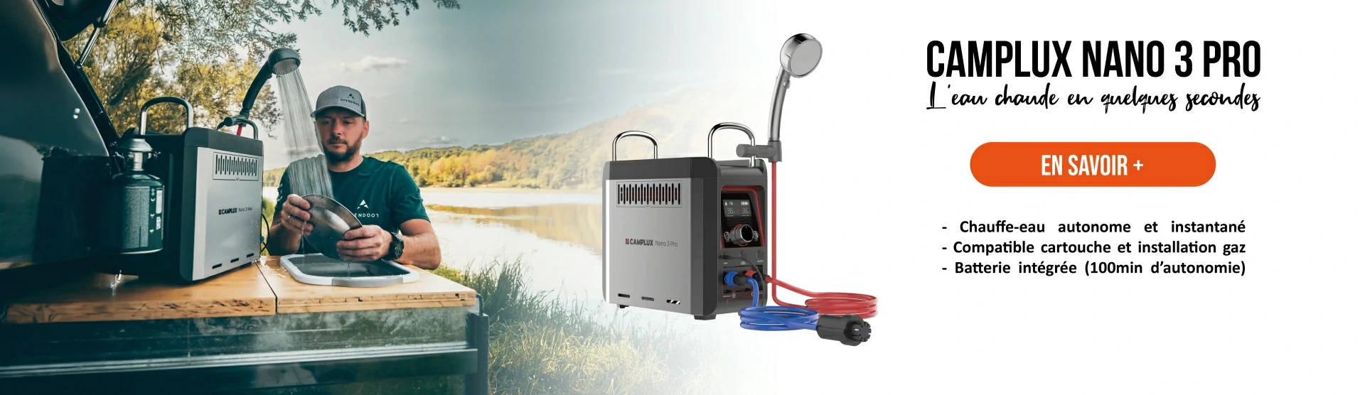 CHAUFFE-EAU À GAZ PORTABLE AUTONOME CAMPLUX NANO 3 PRO