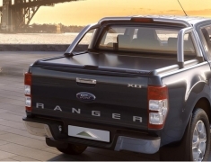 COUVRE BENNE ROLL TOP COVER NOIR MOUNTAIN TOP POUR FORD RANGER SUPER CABINE A PARTIR DE 2012 COMPATIBLE ROLL BAR INOX D ORIGINE 
