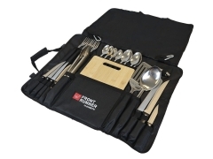 SET D'USTENSILES DE CUISINE POUR LE CAMPING avec planche à découper en bambou