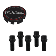 Kit visserie 14x1.50 noir et cache moyeu noir ( pour une jante)