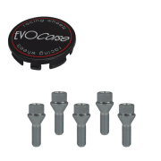 Kit visserie EVO Corse M14x1,50 zinguée et cache moyeu avec écusson noir mat (pour une jante)